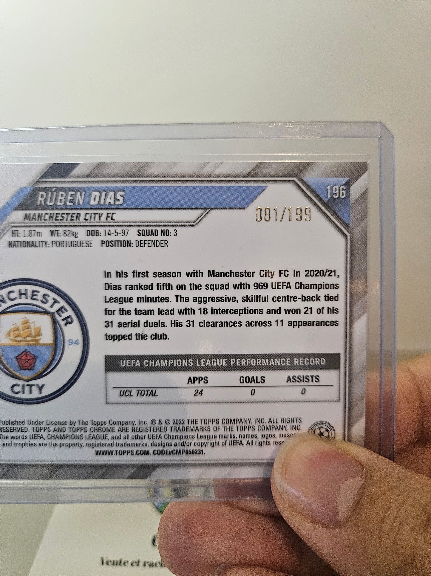 Topps Chrome UCC Ruben Dias 081/199