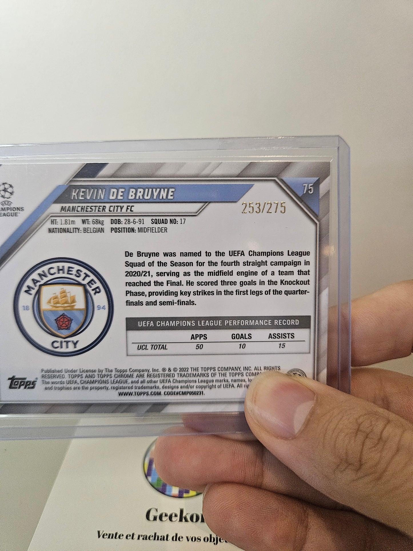 2021-22 Topps Chrome UEFA Kevin De Bruyne 253/275 Silver Mini Diamond